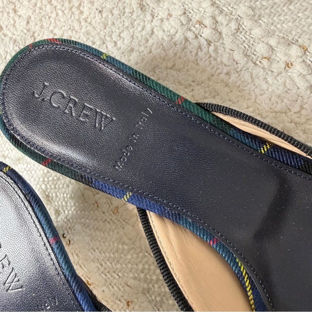 J.Crew blue plaid pointed toe rhinestone kitten heel mules - size 8 1/2 NWOT - Picture 7 of 7